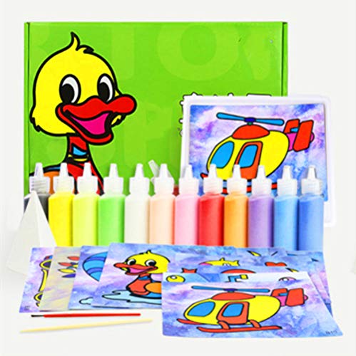 H2solution Sand Art Kit, 12 Colored Sand Art Kit Art Sand Scenic Sand with 12 Sheets Sand Art Painting Cards Set Children Art Toy