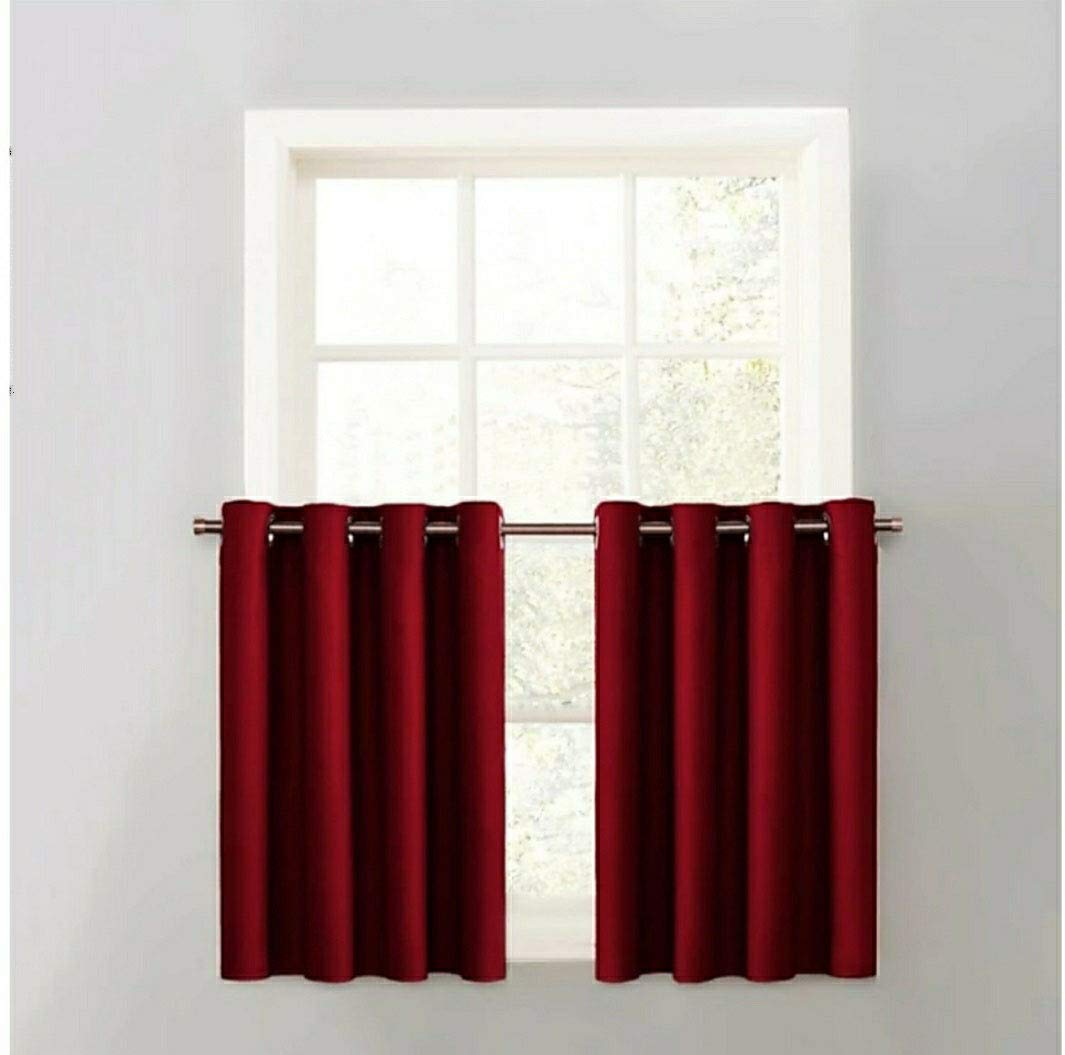 Home Tex Silk Solid Blackout Grommet Curtains Small Window Curtain, W 4 Feet X L 2 Feet, Burgundy, Pack Of 2