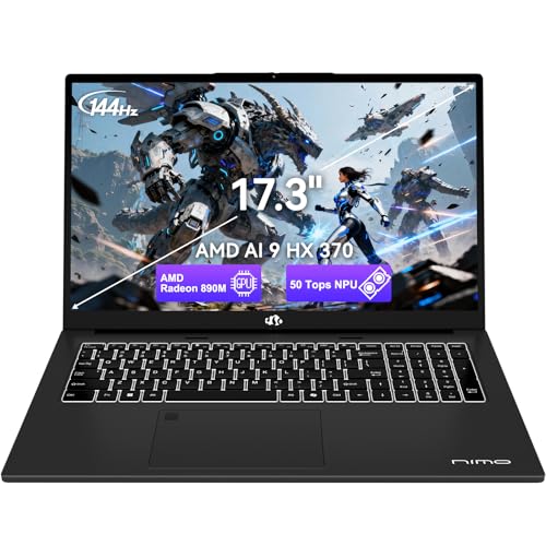 Image of NIMO 17.3 inch Copilot+ Laptop, AMD Ryzen AI 9 HX 370(50 Tops NPU), Radeon 890M, 64GB RAM 4TB SSD, DDR5, 144Hz, PD 100W USB-C 4.0, AI Laptop with Wi-Fi 6E for Student Working Business