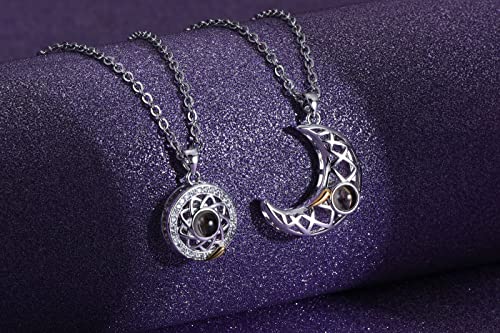 Image of Zibuyu Couple Necklace for Women and Men Chain Friendship Best Friend Necklace Shining Sun and Moon Pendant for Women and Girls Rhinestone Matching Magnetic Necklace Jewellery Birthday Gift - 2 Pcs
