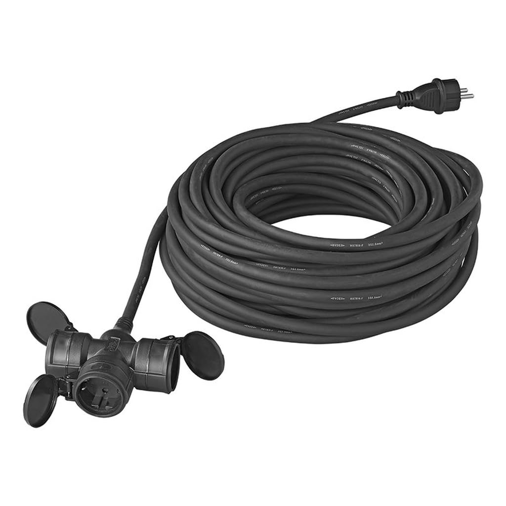 Steckdosenleiste 3-Fach Outdoor – IP44 – 20 m Neoprenkabel | H07RN-F 3G2,5 mm² – 230V / 16A – wetterfest für Baustelle, Garten, Camping & Wohnmobil