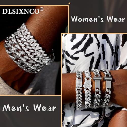 4PCS 18K Gold Silver Bracelets for men Women, Cuban Link Chain Bracelet Set for Men Women, Silver Diamond Bracelet Pack for Mens Jewelry3