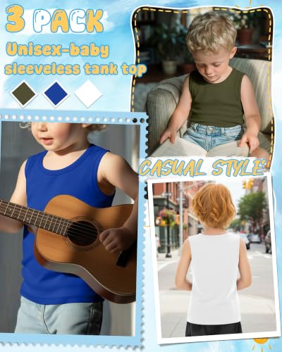 Image of Yooo's Vivi 3 Pack Toddler Boys Tank Tops | Toddler Boys Undershirts, 18M-5T, Sleeveless Muscle Shirt, Kids Athletic Tops, Crewneck, Summer, Loose, Basic, Sport, Play
