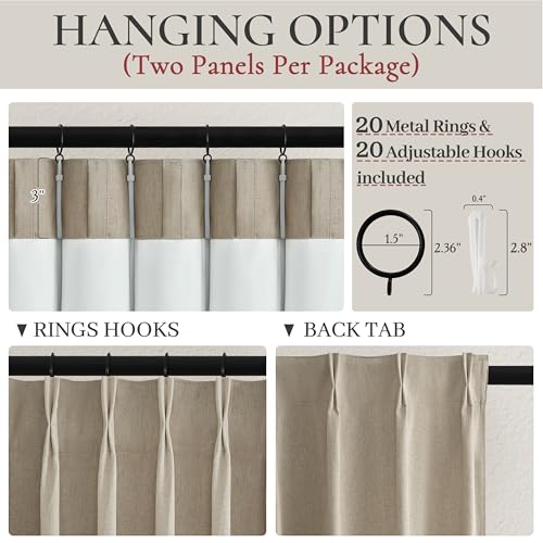 Image of Curtains 60 Inch Length Wide Pinch Pleated Black Out Curtain 84 Inch Long for Living Room, Farmhouse GreyBeige Linen Thick Burlap Boho Bedroom Heavy Insulated Window Drapes (60 inchW x 84 inchL x 2Panels)