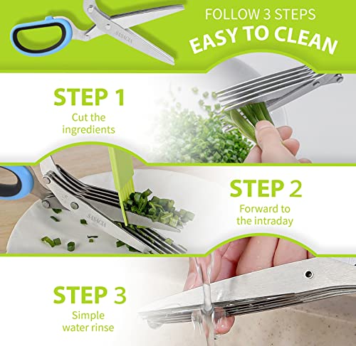 Image of Herb Scissors with 5 Blades & Cleaning Kit, Stainless Steel Kitchen Shears for Herbs, Lettuce, Cilantro, Dishwasher Safe, Soft-Grip Handle