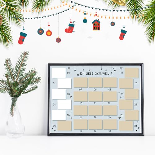 DPKOW Paare Adventskalender Rubbellos Karte, Ich liebe dich weil Selber Machen Rubbellos Adventskalender für Paar Pärchen Freundin Freund Liebe ADVENTSKALENDER Selber Befüllen PAAR