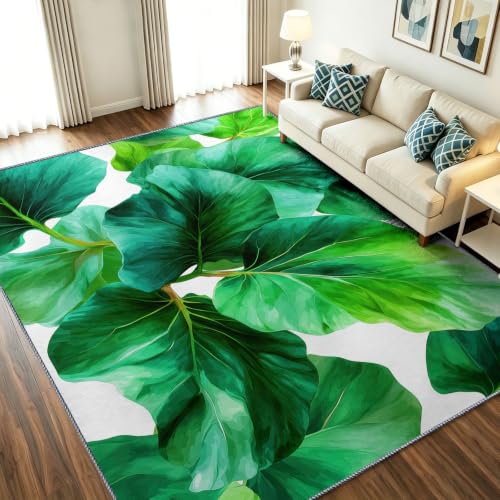 Alfombras de hojas verdes con reverso antideslizante seguro y superficie suave de bajo pelo 2