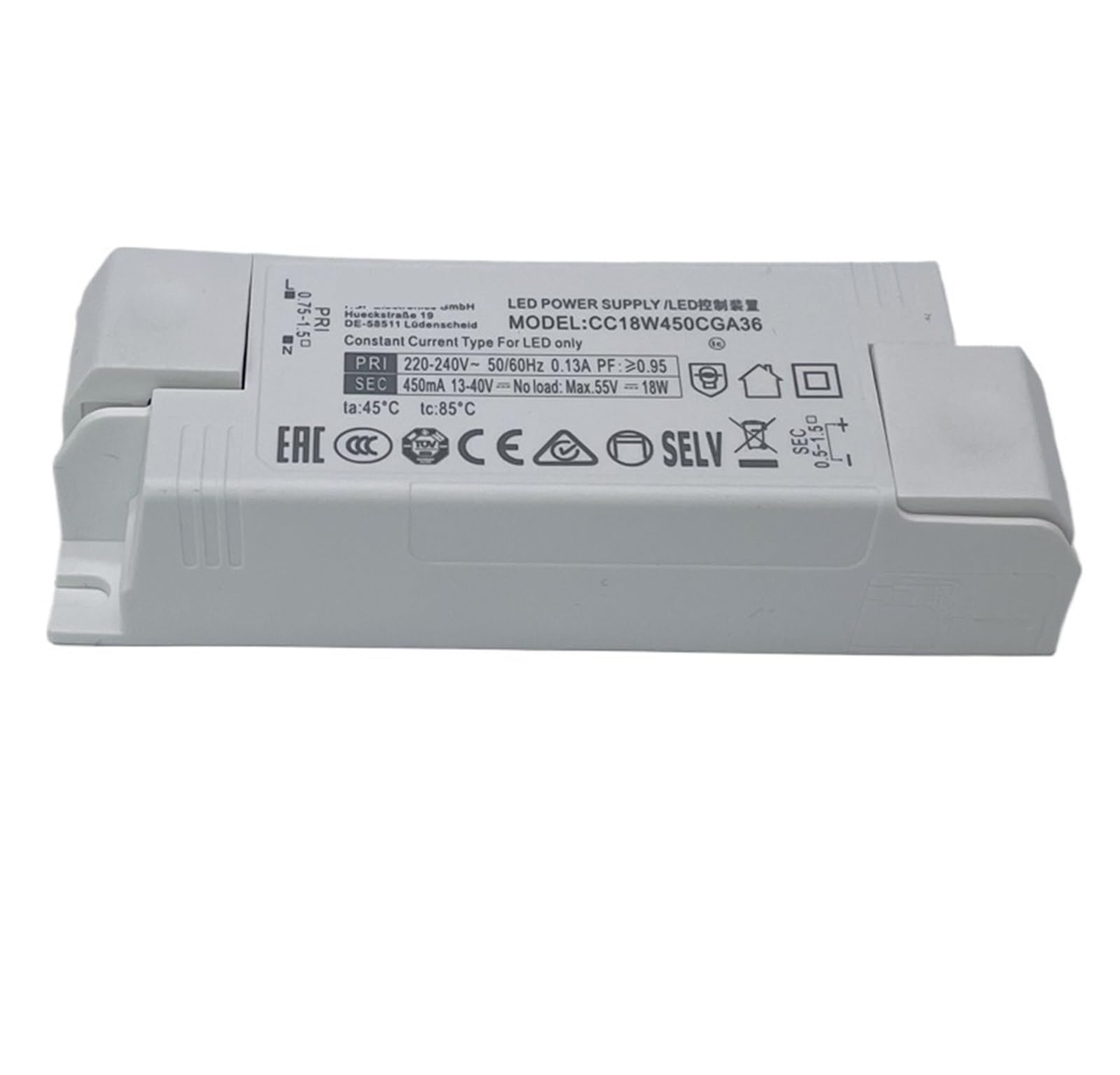 1 pz. Driver Luce LED Alimentatore Downlight Flicker-Free Trasformatore Corrente costante Ballast(18W/13-40V/450mA)