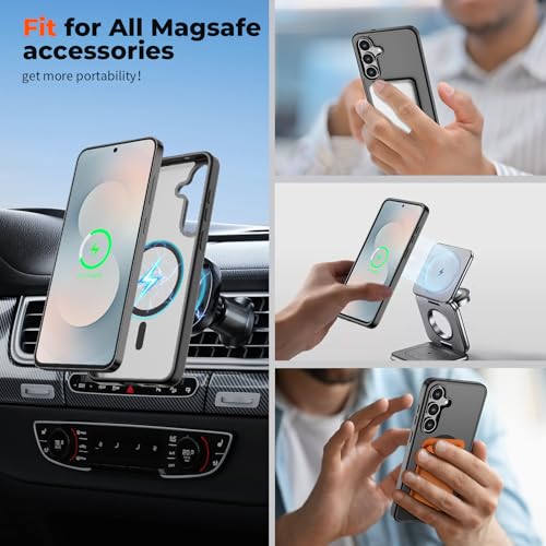 Image of SUPFINE Magnetic for Samsung Galaxy S25 FE Case with Screen Protector, (Built-in Magnets) (Military Grade Drop Protection) Slim Translucent Shockproof Phone Case,Black