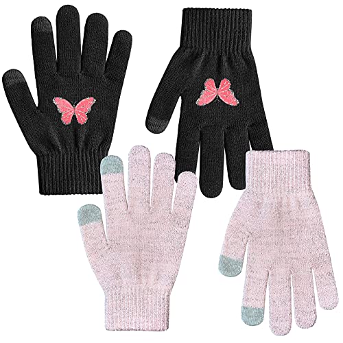 GSAFEME Kids Winter Gloves with Touch Screen Full Finger Thermal Half Finger Magic Stretch Knit Mittens for Girls and Boys