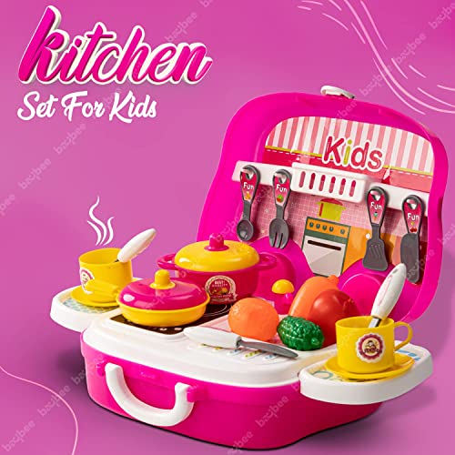Image of Baybee Beauty Set Toys for Girls | Kids Makeup Set with Trolley Suitcase, Pretend Role Play Toys with Make up Table, Hair Accessories & Styling Tools, Portable Toy Set for Girls 3+ Years (Pink)