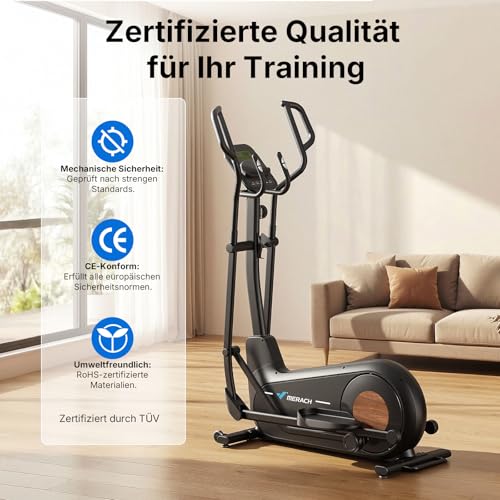 MERACH Crosstrainer für Zuhause mit 47 cm Schrittlänge, Ultraleise Ellipsentrainer mit Magnetwiderstand, 8 Widerstandsstufen, für Effektives Ausdauertraining, Eigener App, Belastbar Bis 180 kg