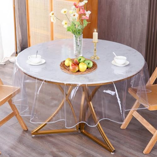 Image of Umllpet Round Clear PVC Table Protector, Transparent Round Table Cover Protect PE Tablecloths Protector Waterproof Oil-Proof, Transparent Tablcloth for Indoor Outdoor(Clear-Diameter 180cm)
