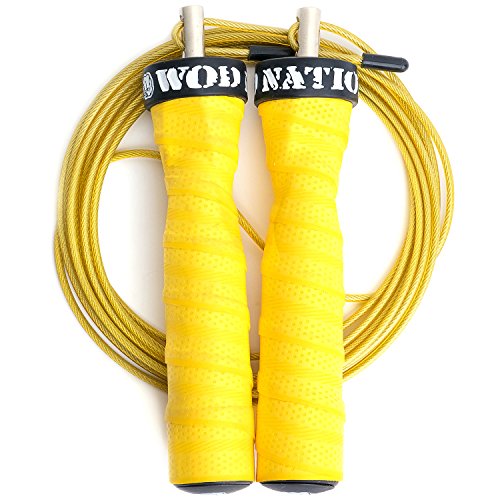 Wod Nation WN-ASR-1-YW Attack Speed Jump Rope : Adjustable Jumping Ropes : Unique Two Cable Skipping Workout System : One Thick And One Light 11 Foot Cable : Fits Men And Women thumb #1