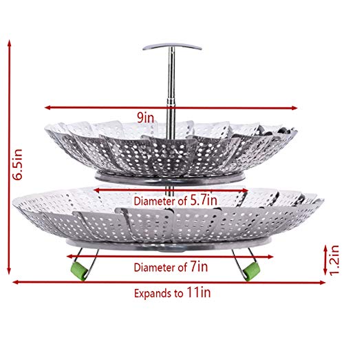 image for LHS Food Steamer Basket, Double Layer Stainless Steel Kitchen Steamer 