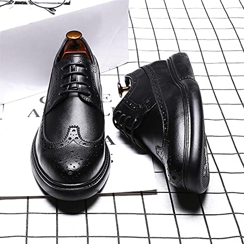 Single Season Dress Oxford Formal Shoes for Men Lace Up Brogue Embossed Wing Tip Flat Heel Derby Shoes Leather Rubber Sole Low Top Resistant Non Slip Business Very Popular Among Young PEO4