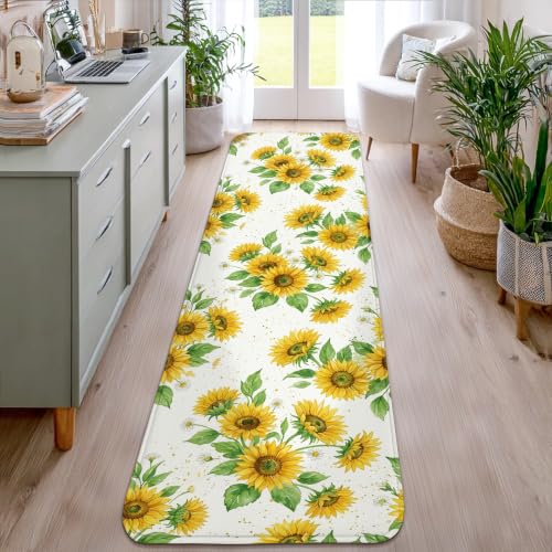 Alfombra de pasillo resistente a las manchas, alfombra de cocina rectangular amarilla 6