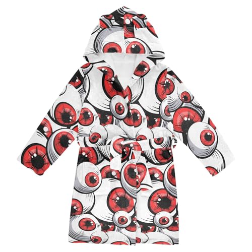 WIFIU Toddler Baby Hooded Bathrobe for Boys Girls Red Eyes Printed, Soft Plush Bath Towel Robe with 2 Pockets Scary Fantasy Pattern for 7-9 Years