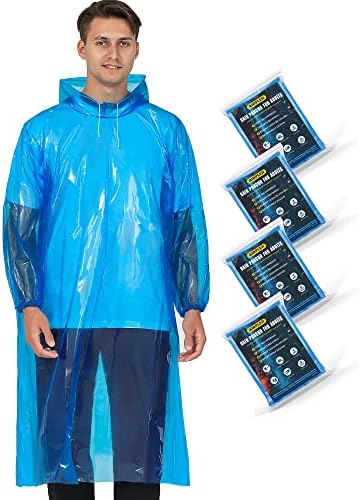 Poncho Pluie - 4 PCS - Portable avec Capuches et Manches - Jetables - Femme et Homme Adulte