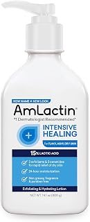 AmLactin Rapid Relief Restoring Lotion + Ceramides | 24-Hour Dryness Relief | Powerful Alpha-Hydroxy Therapy Gently Exfoliates | Lactic Acid (AHA) | Restores Rough Flaky Dry Skin | 14.1 oz. with Pump