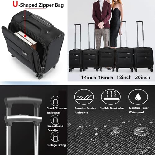 Carry on Luggage Cabin, 14/16/18/20 inch Lightweight Oxford Travel Suitcase with 360° Spinner Wheel for Travel and Business Trips Coffee,14in4