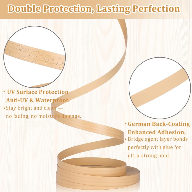 Natural Maple Edge Banding, 15/16" x 50ft PVC Edge Banding Tape, 1mm Thick Wood Grain Veneer Edging for Plywood Edge, Dresser Restoration, Kitchen Island & Wood Veneer Sheets