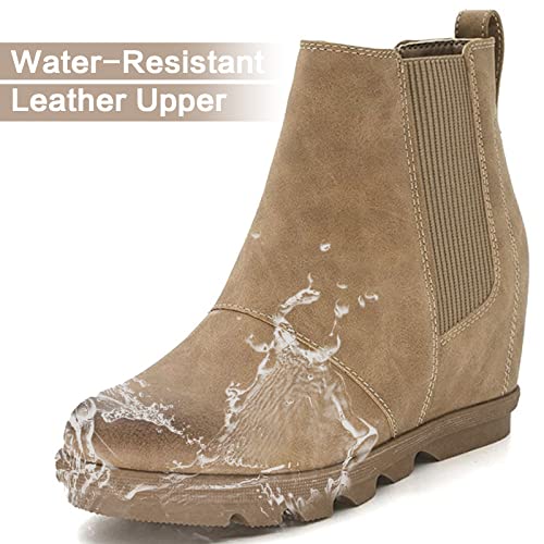 Athlefit Women's Wedge Boots Comfortable Ankle Wedge Khaki Booties Size 9.5 #TOP4
