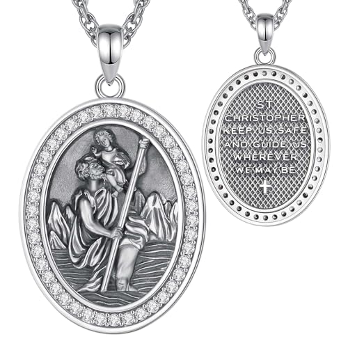 CELESTIA Medalla San Cristóbal Collar Mujer Escapulario San Cristobal Colgante Plata de Ley 925 Medallas Religiosas Joyeria Regalos para Hombres y Mujeres