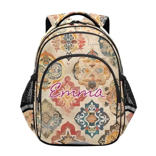 Sac à dos d'école durable 17 pouces avec motif mandala floral vintage