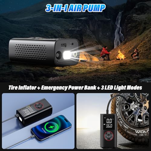 Onherm Kabelloser Elektrische Luftpumpe, 150PSI Akku Kompressor fahrradpumpe mit Alle Ventile, LED-Licht, 5 Modi, Auto-Stopp, Tragbare Pumpe für Fahrrad, Motorrad, Auto und Bälle