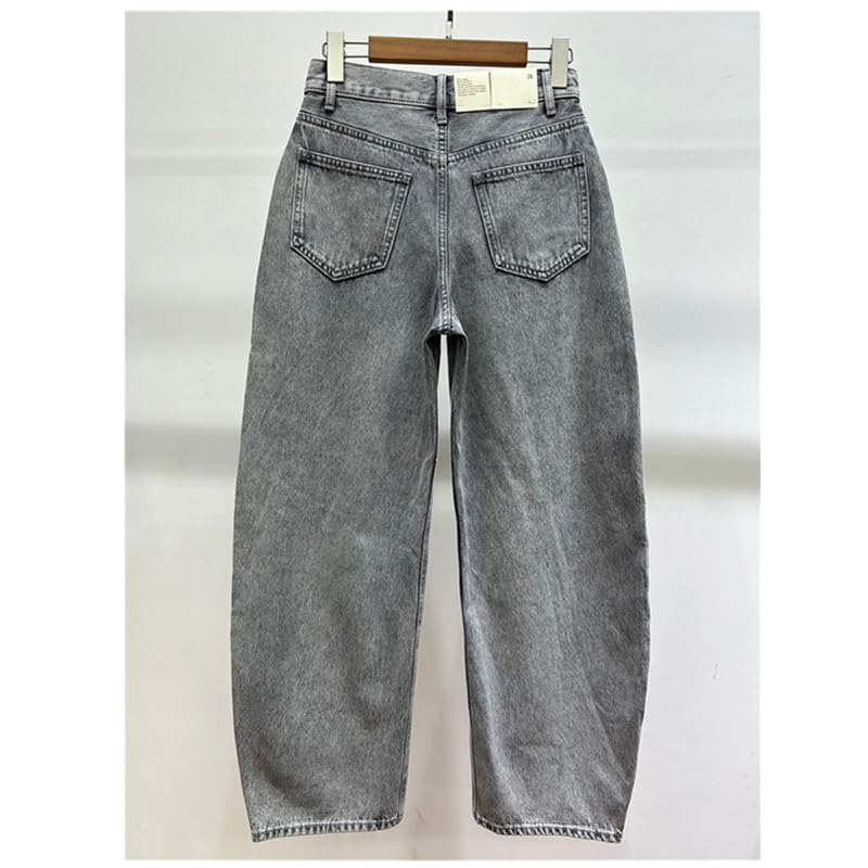 Minimalist Mom Jeans Retro Loose Jeans Light Gray High Waisted Wide Leg Curved Knife Jeans Denim Pants for Women4