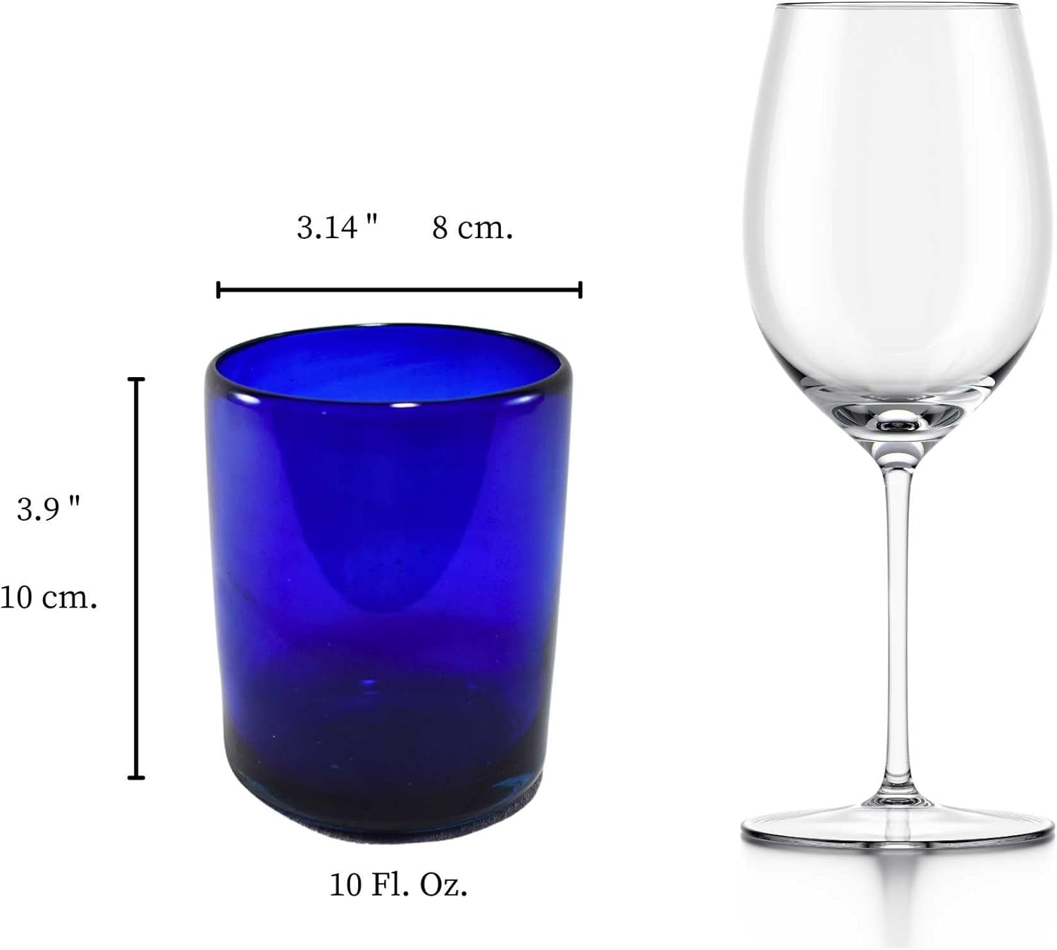 MAREY Hand Blown Drinking Glasses Artisan Crafted from Mexico Set of 6 pieces (Deep Cobalt Blue, Old Fashioned 10 Oz.)