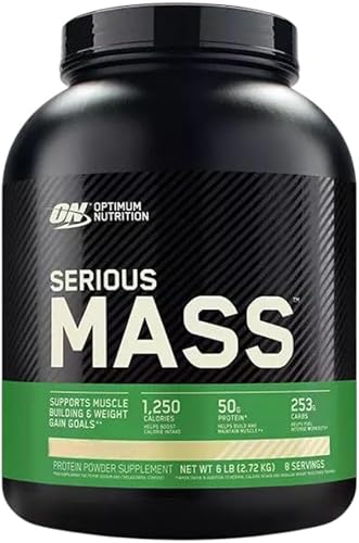 Optimum Nutrition Serious Mass Protein Powder High Calorie Mass Gainer with Vitamins, Creatine and Glutamine, Strawberry, 8 Servings, 2.73 kg