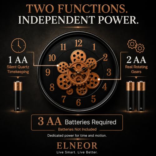 Image of 40cm Moving Gear Clock for Home | Copper Black Mechanical Timepiece