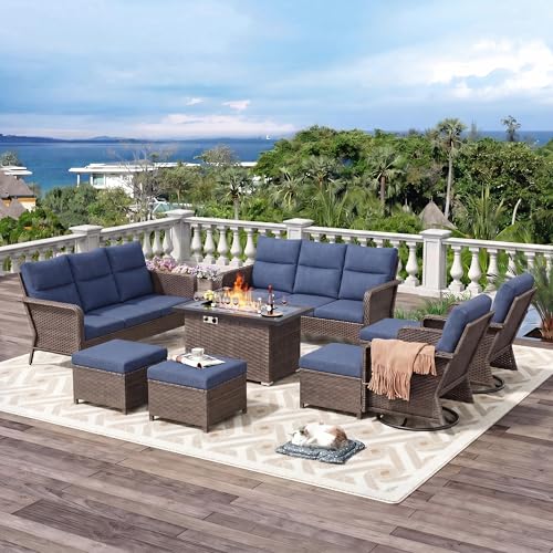 12 Seats Outdoor Patio Furniture Set with Fire Pit Table,