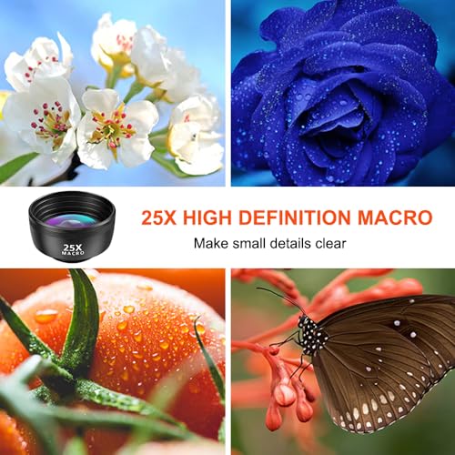 Nzkeuf Universal Lente Macro para movil, 3 in 1 Objetivo para Movil, 120° Gran Angular Lente, 25X Macro, 210° Ojo de pez, Objetivo para Todos los Smartphones - imagen 6