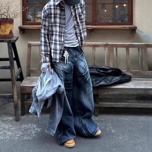 DGHM-JLMY Mens Streetwear Hip Hop Baggy Jeans Retro Crack Washed Distressed Loose Trousers Wide Leg Denim Pants2