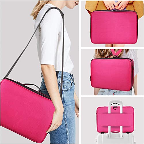 Travel Makeup Bag For Women 16" Large Organizer Bag ,Makeup Case Suitcase Portable Artist Storage Bag With Adjustable Dividers For Cosmetics Makeup Brushes Toiletry Jewelry Digital Accessories Pink #TOP5