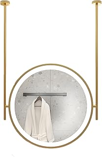 Ceiling Hanging Mirror,Illuminated Round Decorative Mirror,for Home Bathroom Hotel Entrance,High-Definition Imaging(Gold,50cm)