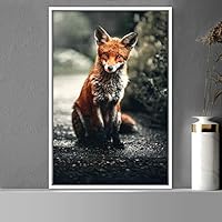 Framed Canvas Wall Art Red Fox Animals Contemporary Expressive Fox Living Room Multicolor Photography - 16x24 inches
