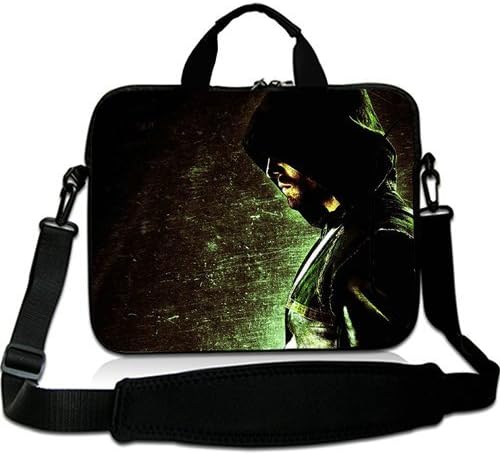 HUADO New Style green arrow arrow tv show Laptop Shoulder Bag Portable Laptop Carrying Bag Twin Sides Patterns Waterproof Canvas Fabric Case for 15 15.6 Inch Laptop