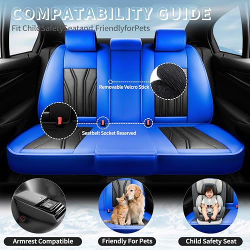 Image of Car Seat Covers Compatible with Chevy Equinox 2011-2026, Premium Leather Breathable, Wear Resistant, Airbag Compatible, All-Weather Protection & Full Coverage, 2 Front Seat Blue&Black