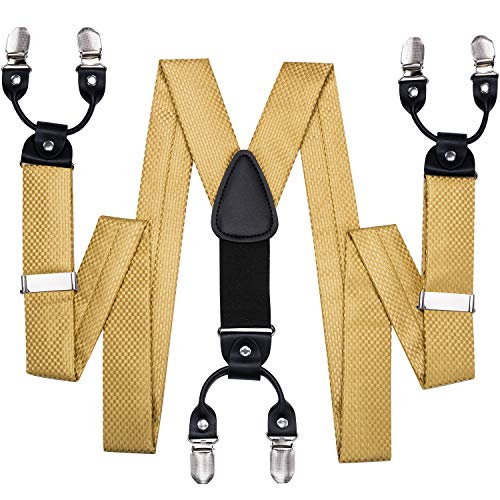Image of Hi-Tie Men's Suspenders and Tie Set Silk Adjustable Elastic Y Braces with Strong 6 Clips Pocket Square Set