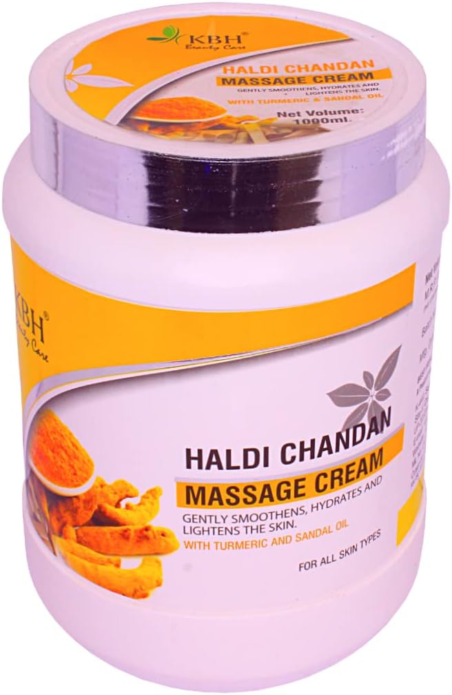 KBH Haldi Chandan Massage Cream 800g with Vitamin E, Turmeric Extracts and Sandalwood Extracts for Natural Glowing Skin