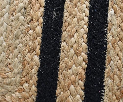 Image of Handmade Natural Jute Cotton Natural Fibers Floor /Door Mat Rugs Furnish Decor Striped Rectangular Design Carpet for Bedroom Living Room (JUTE008, 2x3-Runner)