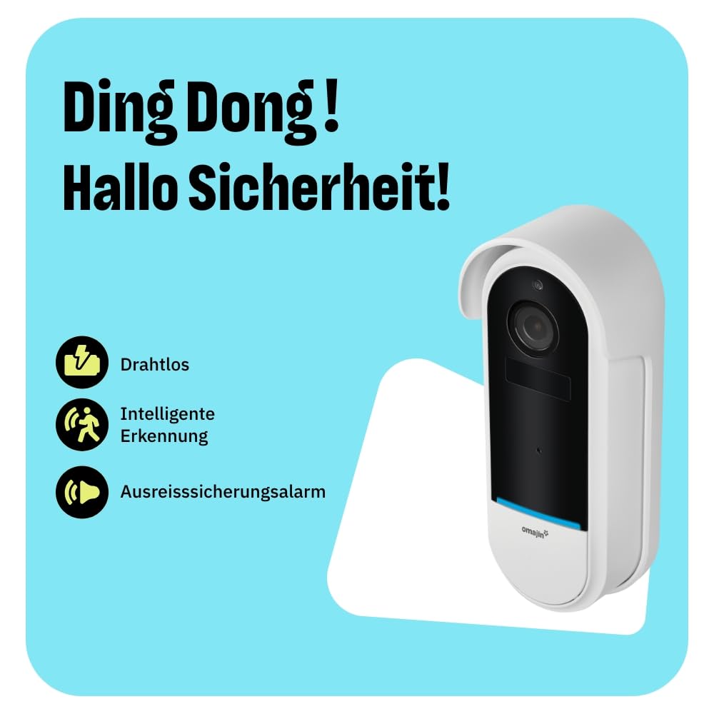 OMAJIN by Netatmo, Smarte Videotürklingel, 2 K, schnurlos, Batterien, Gong inbegriffen, Bewegungs-/Personenerkennung, IP65, Bereichs-Erkennung, bidirektionales Audio, SD-/Cloud-Speicherung, OVD-01
