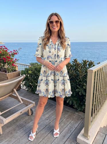 Image of Dokotoo Womens Summer Dresses 2026 V Neck A Line Short Sleeve Casual Ruffle Babydoll Mini Dress