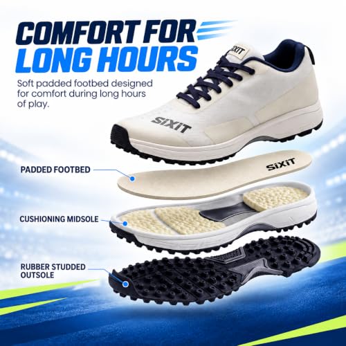 Image of Sixit SeamTech Cricket Shoes for Men, Lightweight Breathable Air Mesh, EVA Cushioning and Rubber Stud Grip