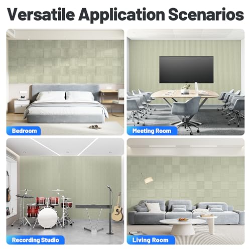 Image of 20 Pack Sound Proof Foam Panels for Walls, Acoustic Panels Self-Adhesive | 12 inch X 12 inch X 0.4 inch Slatted Soundproof Wall Panel, High Density Sound Absorbing Panel for Gaming Recording Studio Decor-Sage
