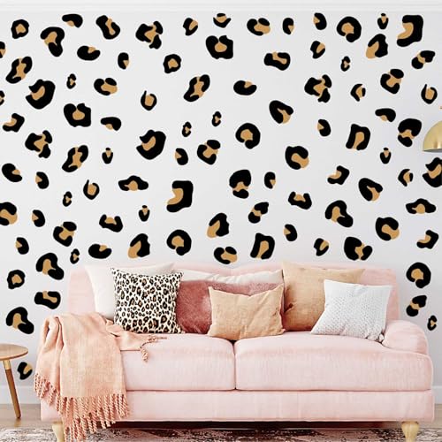 CharmFlo 10 Sheets 290Pcs Leopard Wall Decals Removable Peel & Stick Wall Stickers Self-Adhesive Animal Print Vinyl Decor for Nursery,Car,Door,Home,Bedroom,DIY Easy Installation